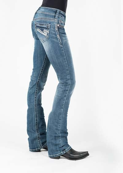 Stetson Ladies 818 Fit Script S Deco With Aztec Coin Side Seam Boot Cut Jeans