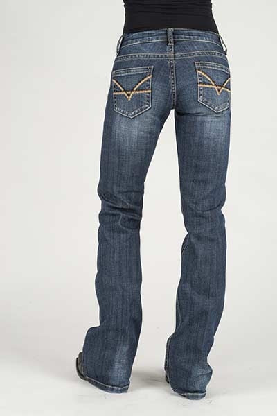 Stetson Ladies Contrast Thick Yarn Embrd Deco Back Pocket Flared Leg Jeans