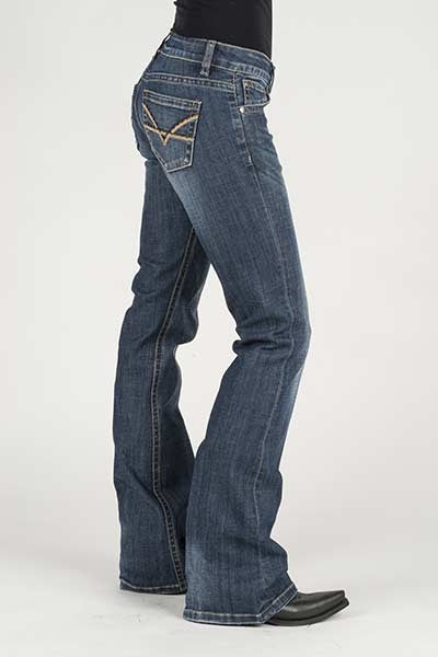 Stetson Ladies Contrast Thick Yarn Embrd Deco Back Pocket Flared Leg Jeans