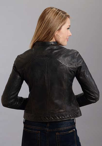 Stetson Ladies Covered Studs On Waist And Yokes Leather Jacket