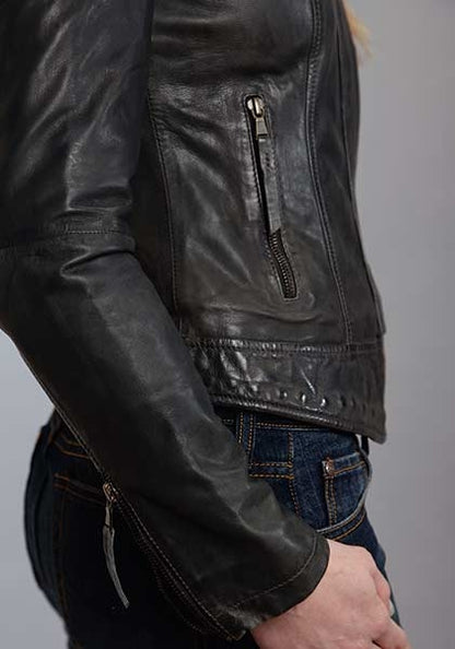 Stetson Ladies Covered Studs On Waist And Yokes Leather Jacket
