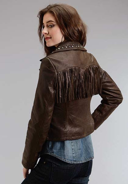 Stetson Ladies Crinkled Leather Jacket - Brown