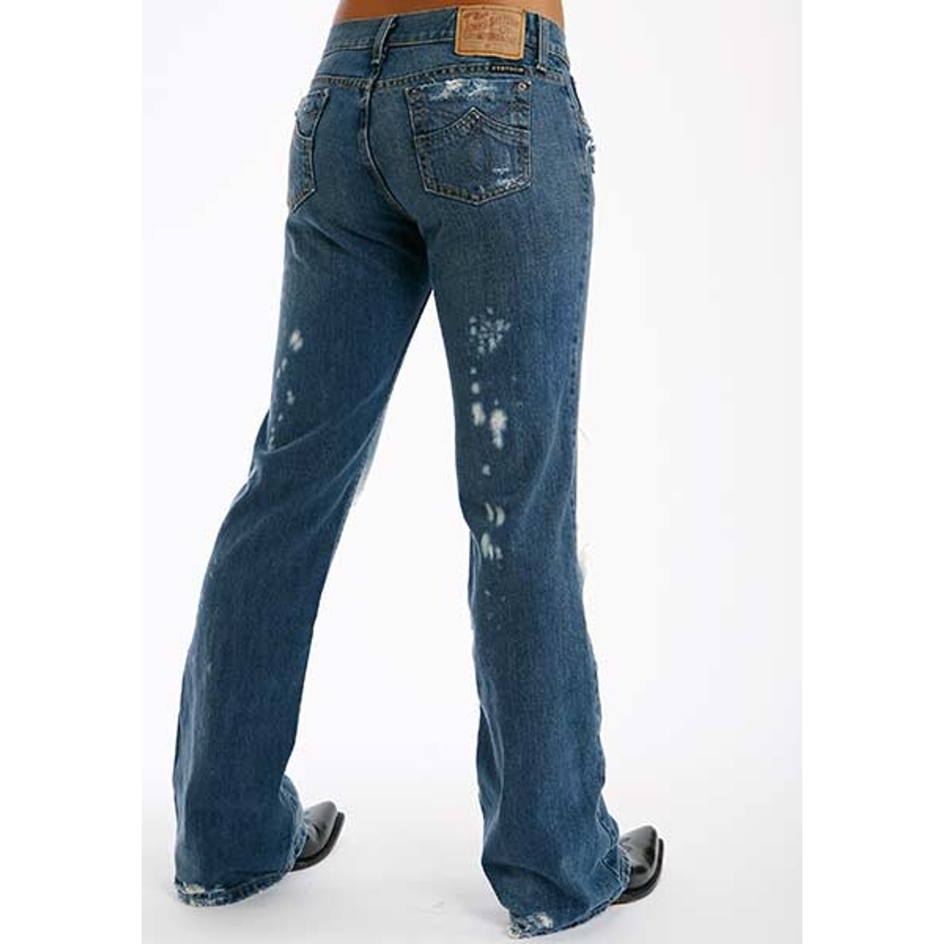 Stetson Ladies Destructed Whiskey Wash Denim Flared Leg Jeans