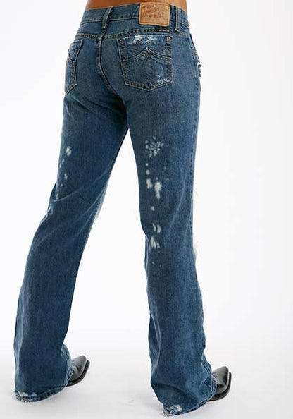 Stetson Ladies Destructed Whiskey Wash Denim Flared Leg Jeans