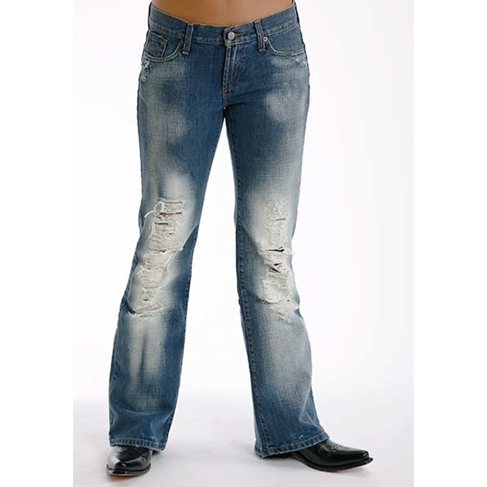 Stetson Ladies Destructed Whiskey Wash Denim Flared Leg Jeans