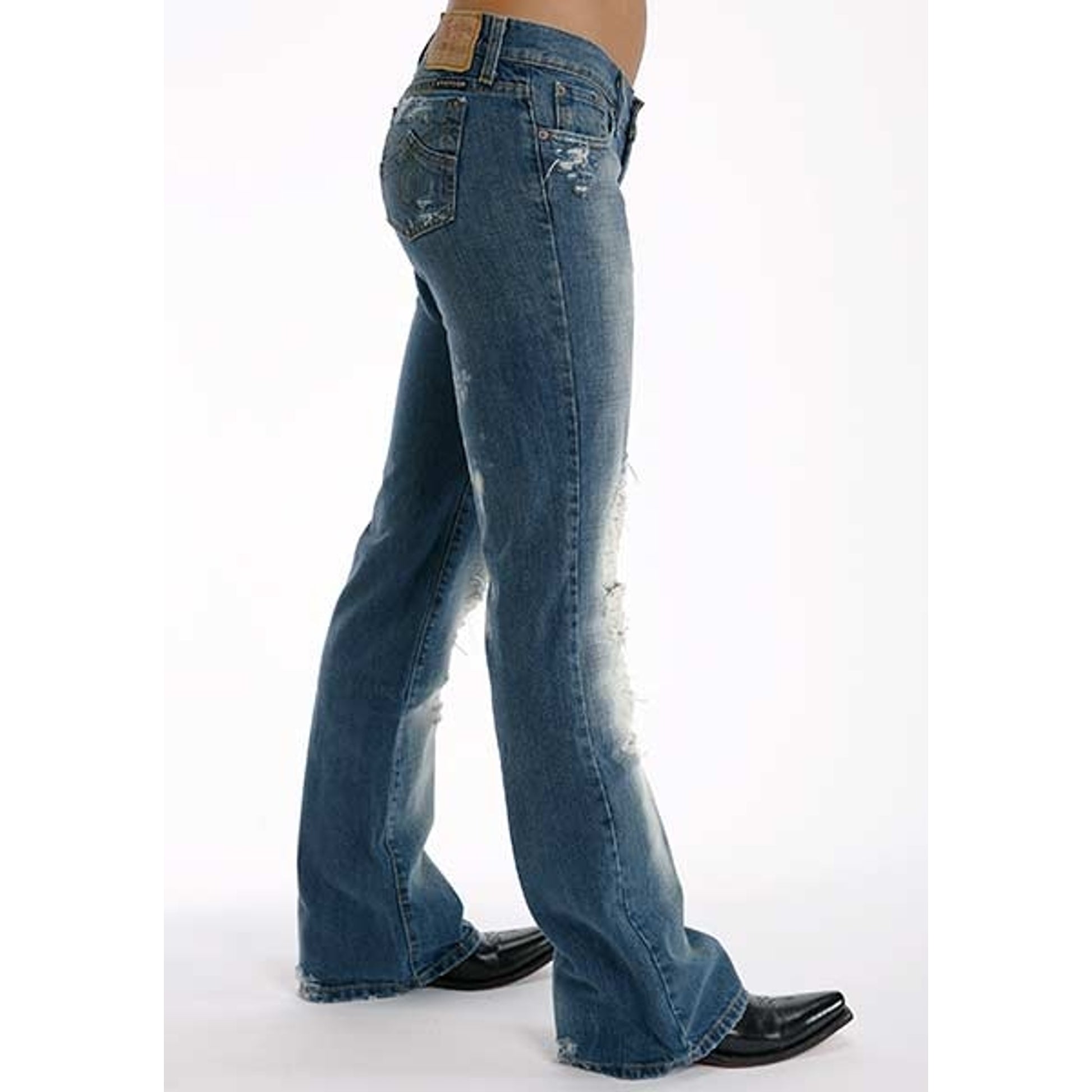 Stetson Ladies Destructed Whiskey Wash Denim Flared Leg Jeans