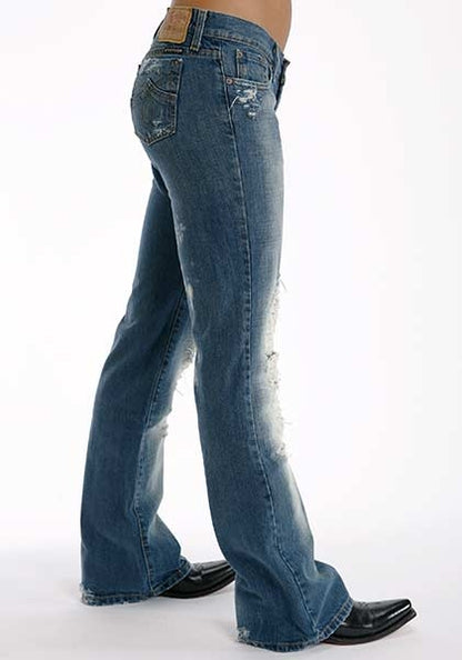 Stetson Ladies Destructed Whiskey Wash Denim Flared Leg Jeans