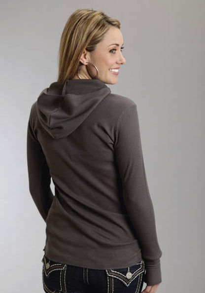 Stetson Ladies Fall Classics Thermal Slub Hoodie Knit Shirt