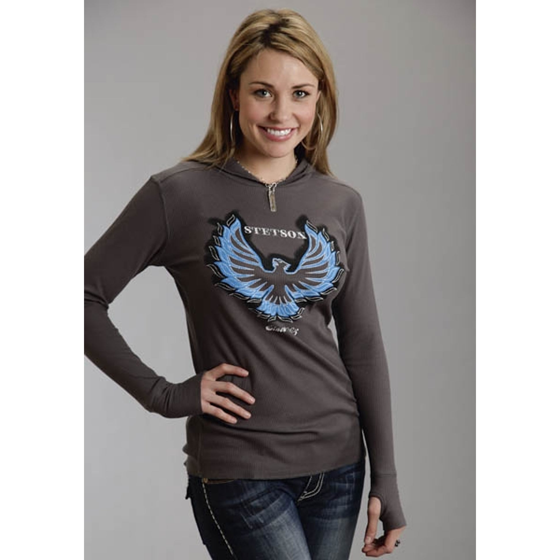 Stetson Ladies Fall Classics Thermal Slub Hoodie Knit Shirt