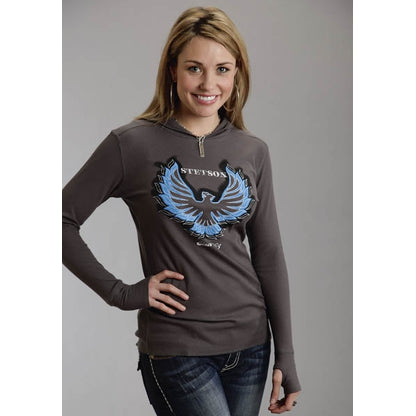 Stetson Ladies Fall Classics Thermal Slub Hoodie Knit Shirt
