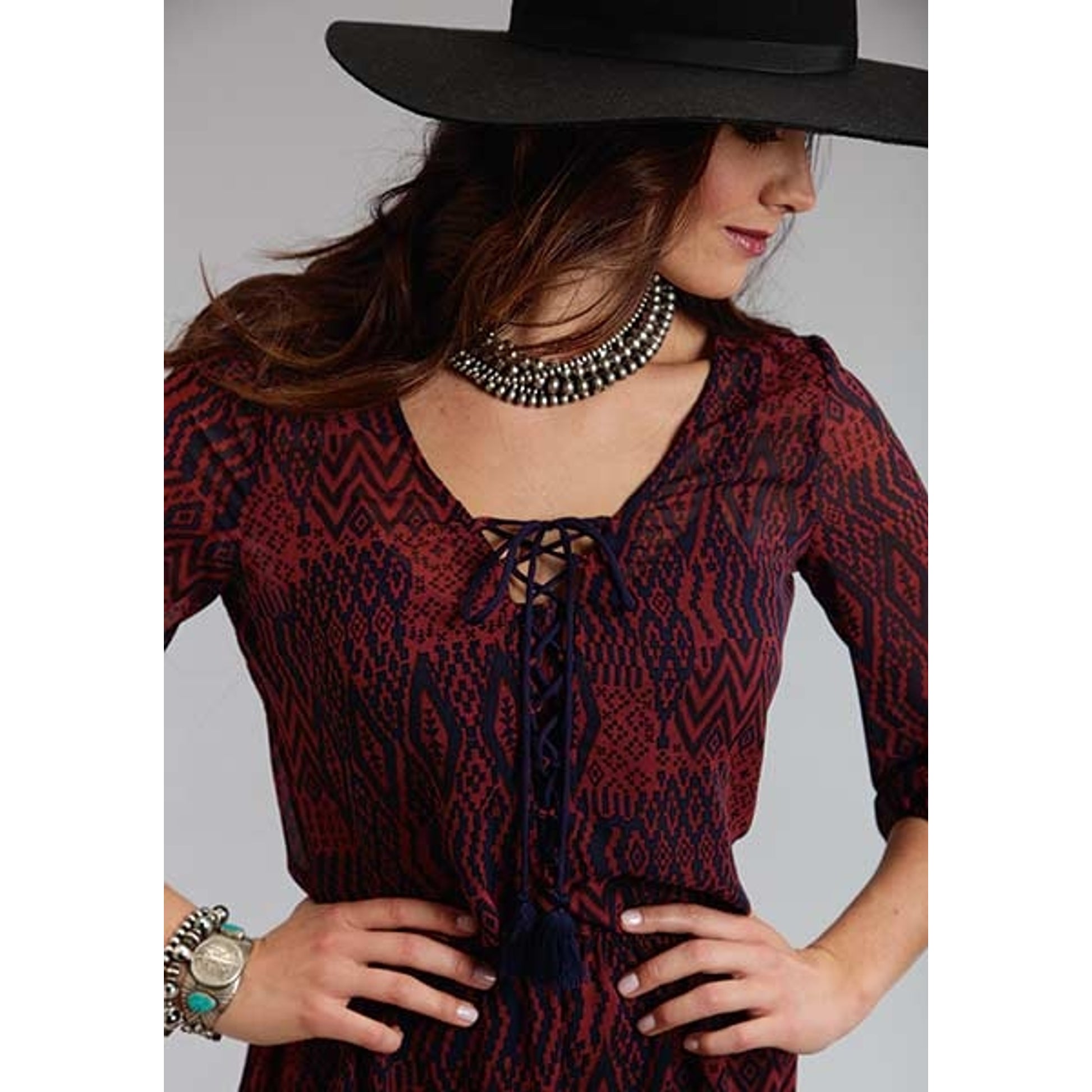 Stetson Ladies Fall I NatIVe Patchwork V Neck Dress