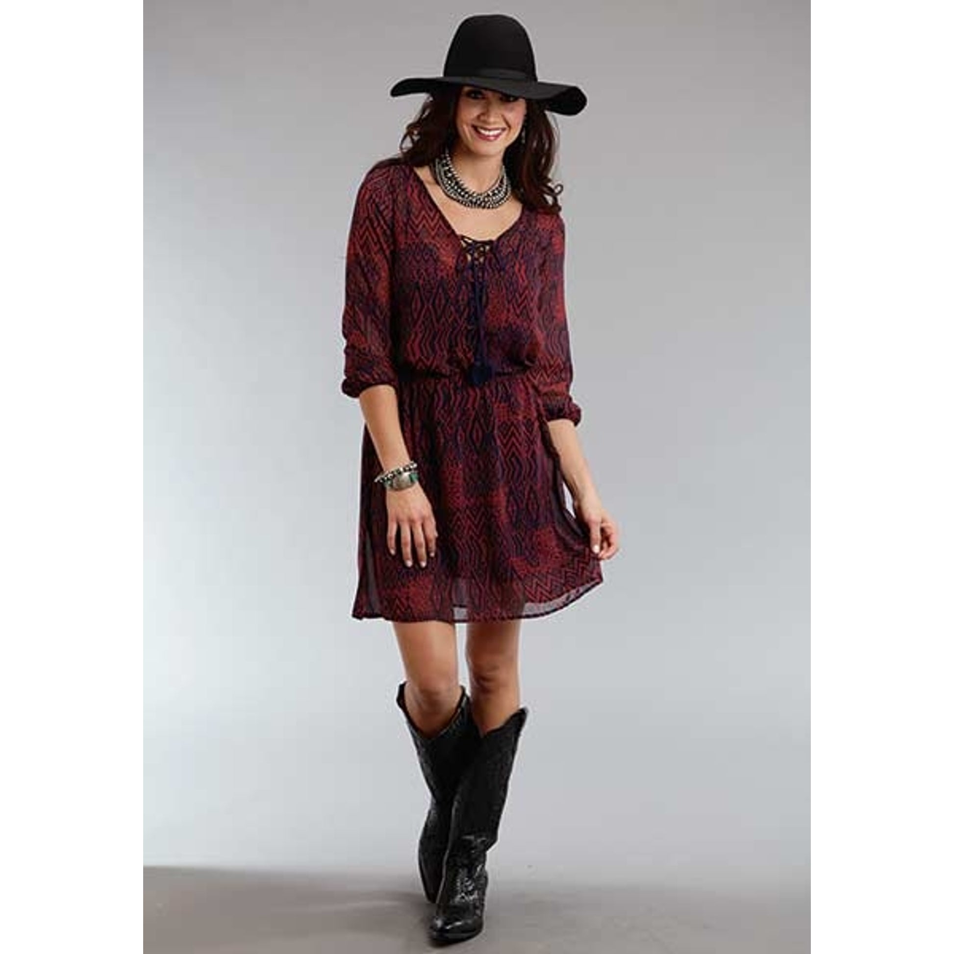 Stetson Ladies Fall I NatIVe Patchwork V Neck Dress