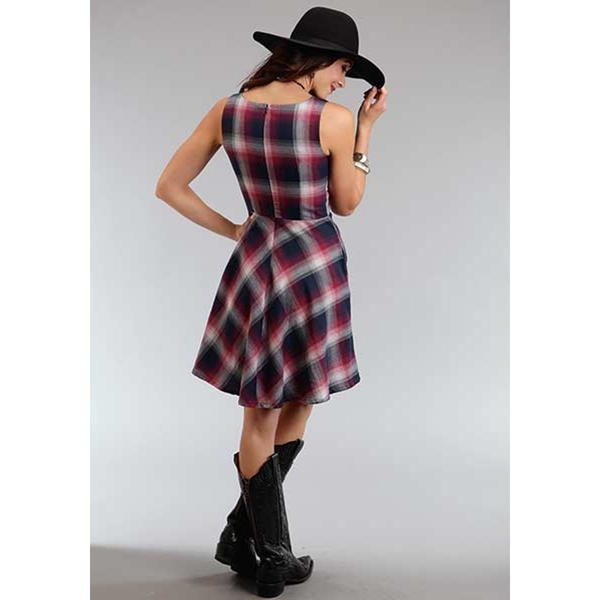 Stetson Ladies Fall I Pomegranite Plaid Sleeveless Dress