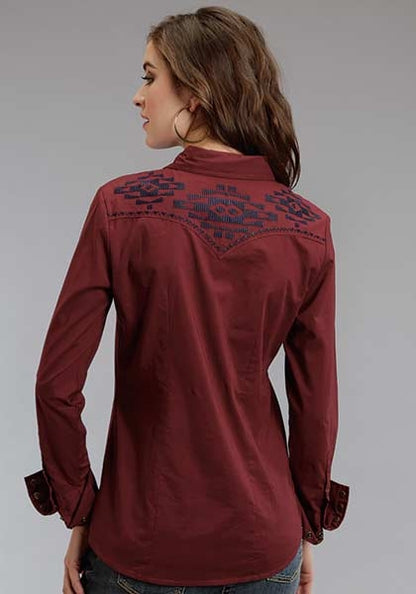 Stetson Ladies Fall I Solid Cotton Long Long Sleeve Snap Shirt - Red