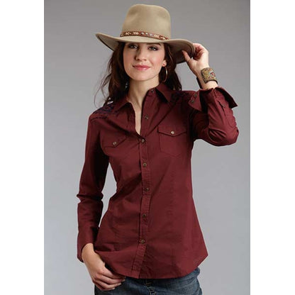 Stetson Ladies Fall I Solid Cotton Long Long Sleeve Snap Shirt - Red