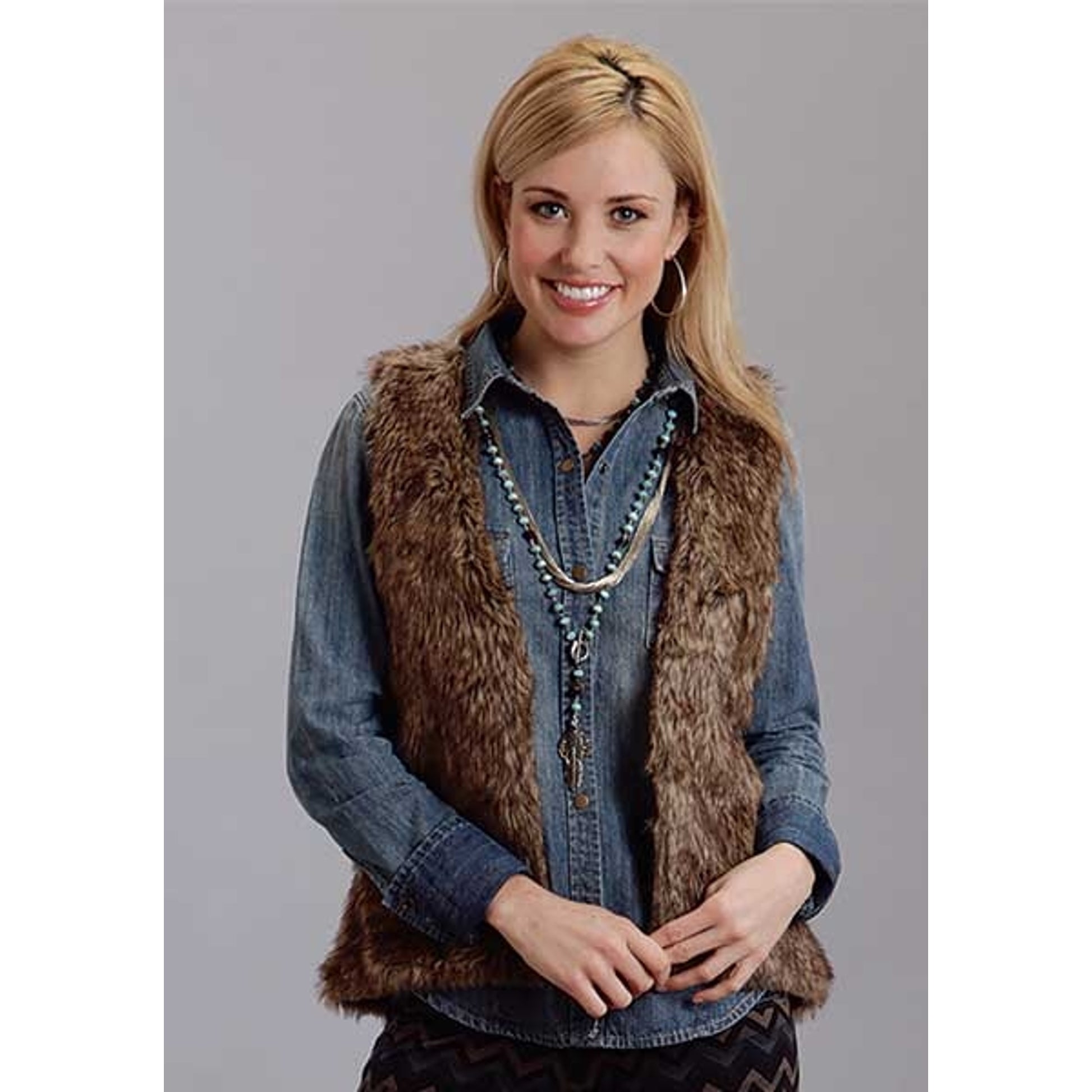 Stetson Ladies Fall II Faux Fur Cropped Vest - Brown
