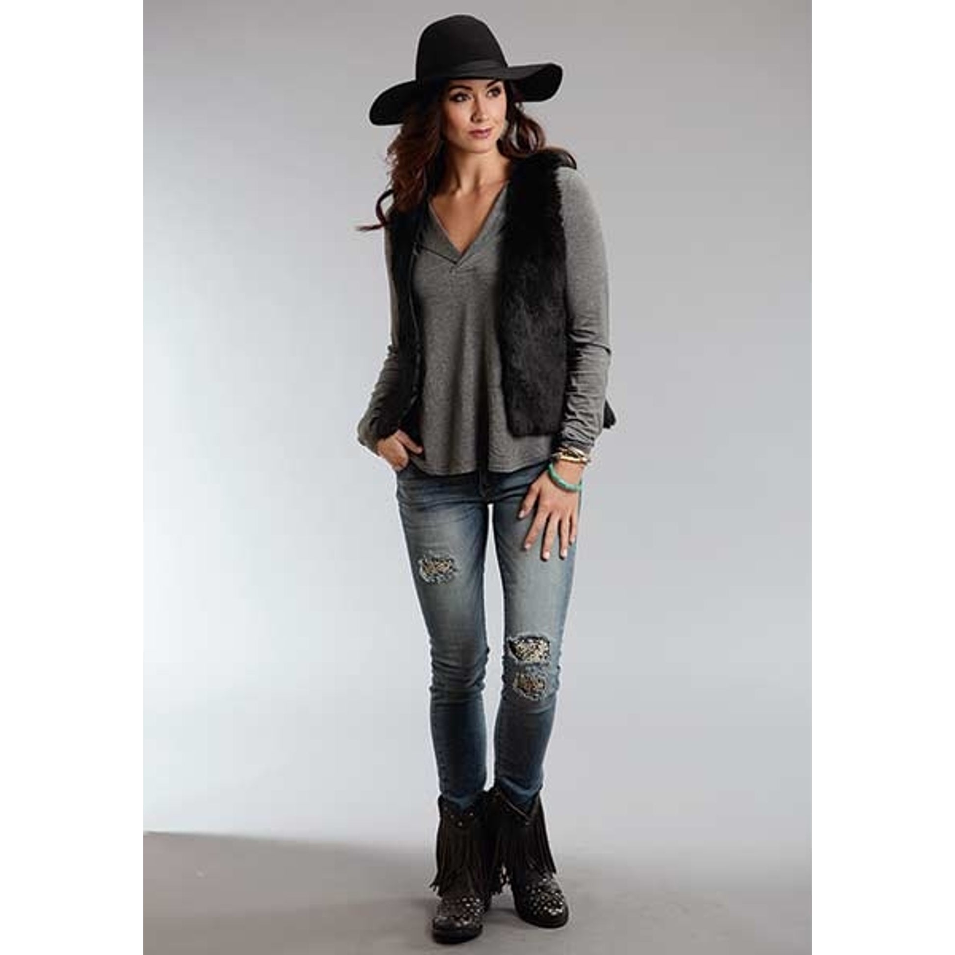 Stetson Ladies Fall II Faux Fur Cropped Vest - Blue
