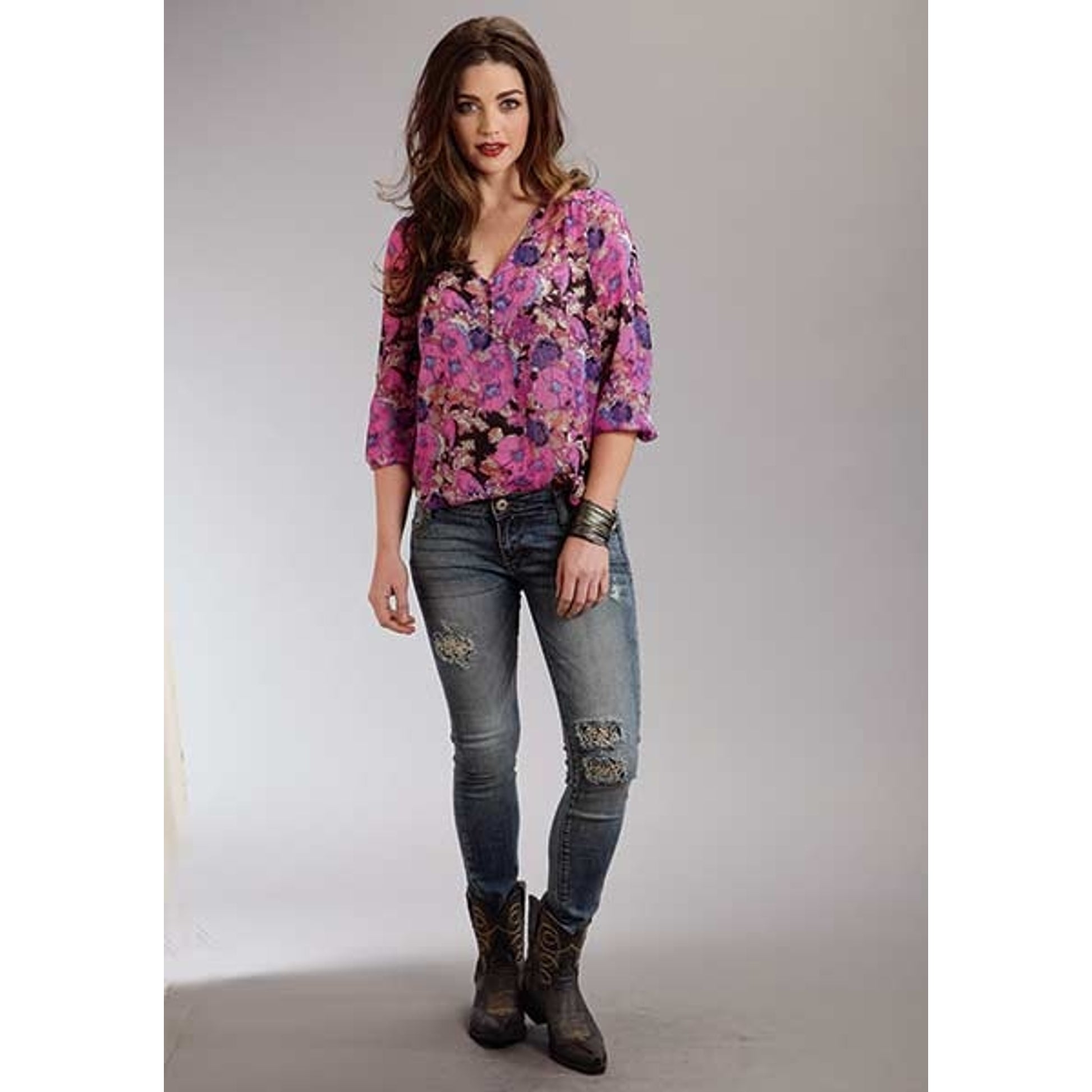 Stetson Ladies Spring I Floral Print Poly Chiffon Blouse