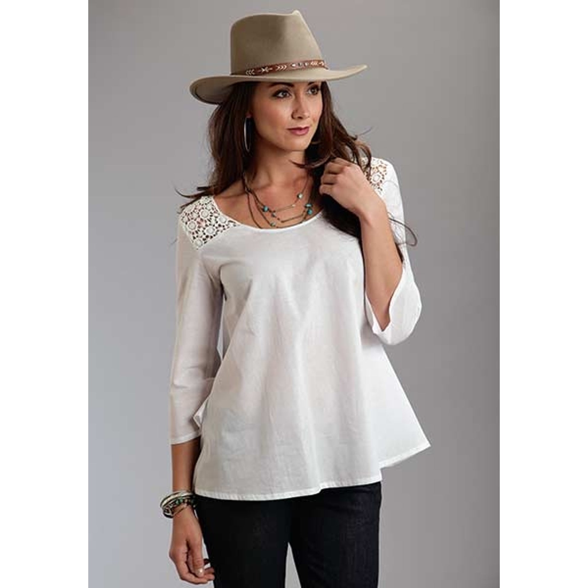 Stetson Ladies Spring I Solid Voile Peasant Top