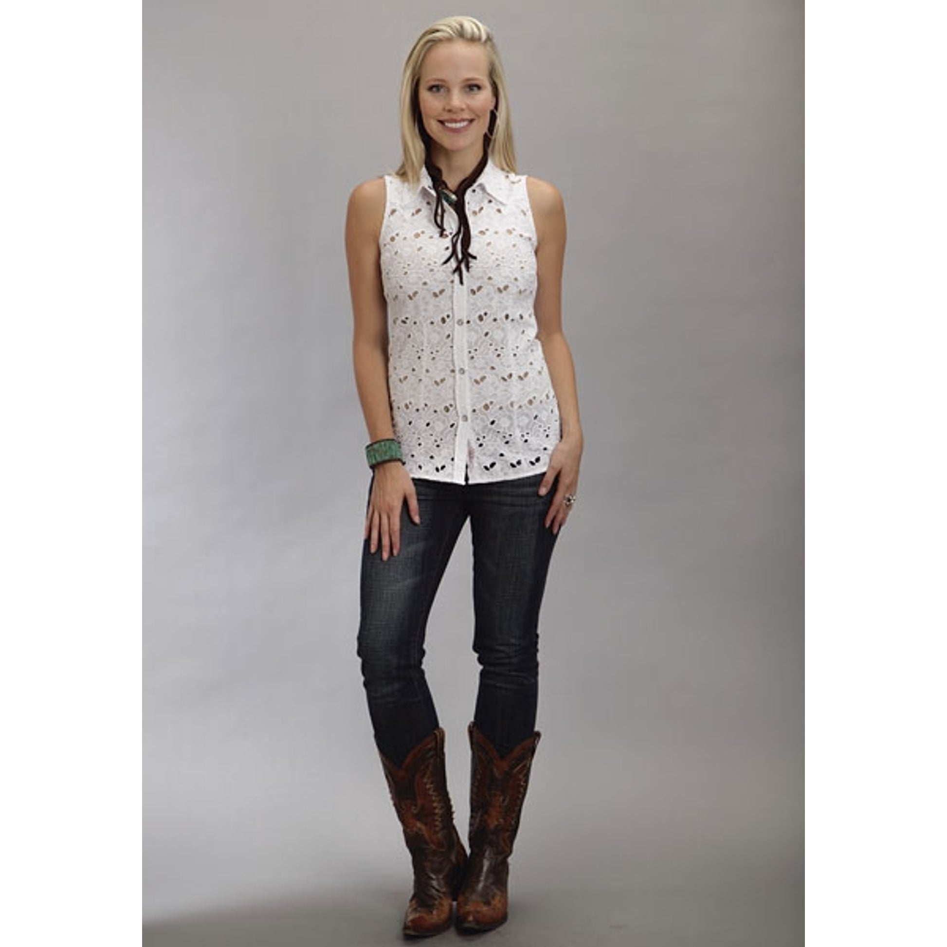 Stetson Ladies Summer I Eyelet Sleeveless Western Snap Shirt