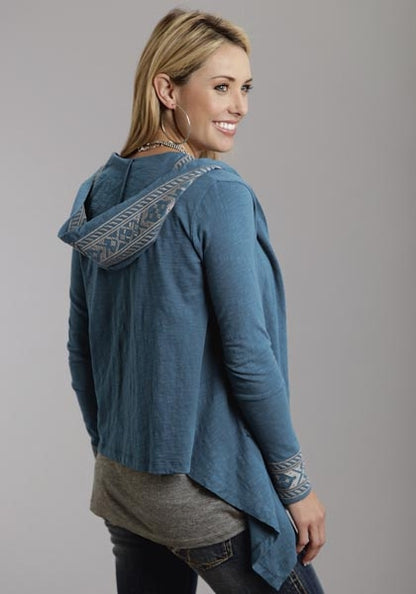 Stetson Ladies Summer II Teal Slub Cotton Hooded Cardigan