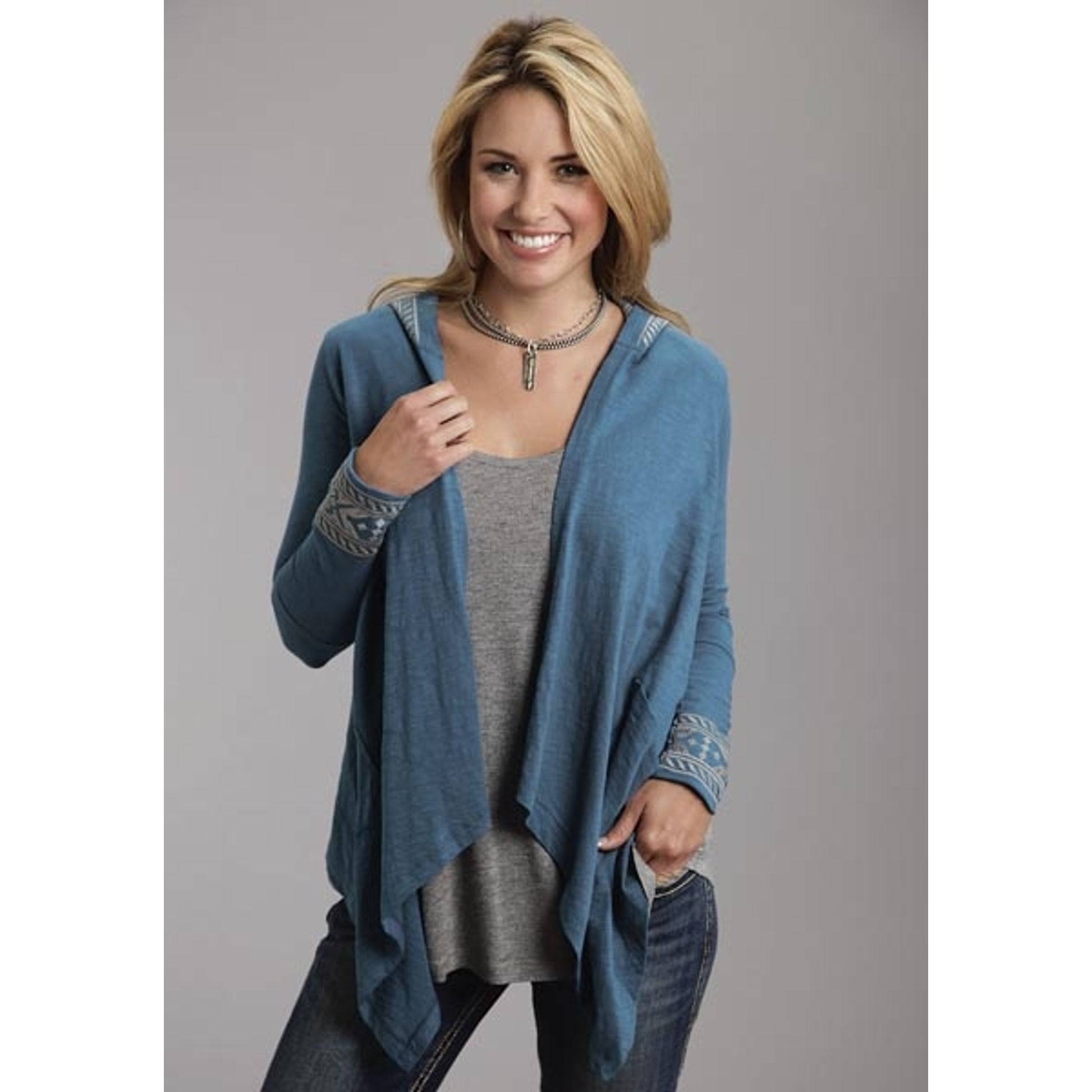 Stetson Ladies Summer II Teal Slub Cotton Hooded Cardigan