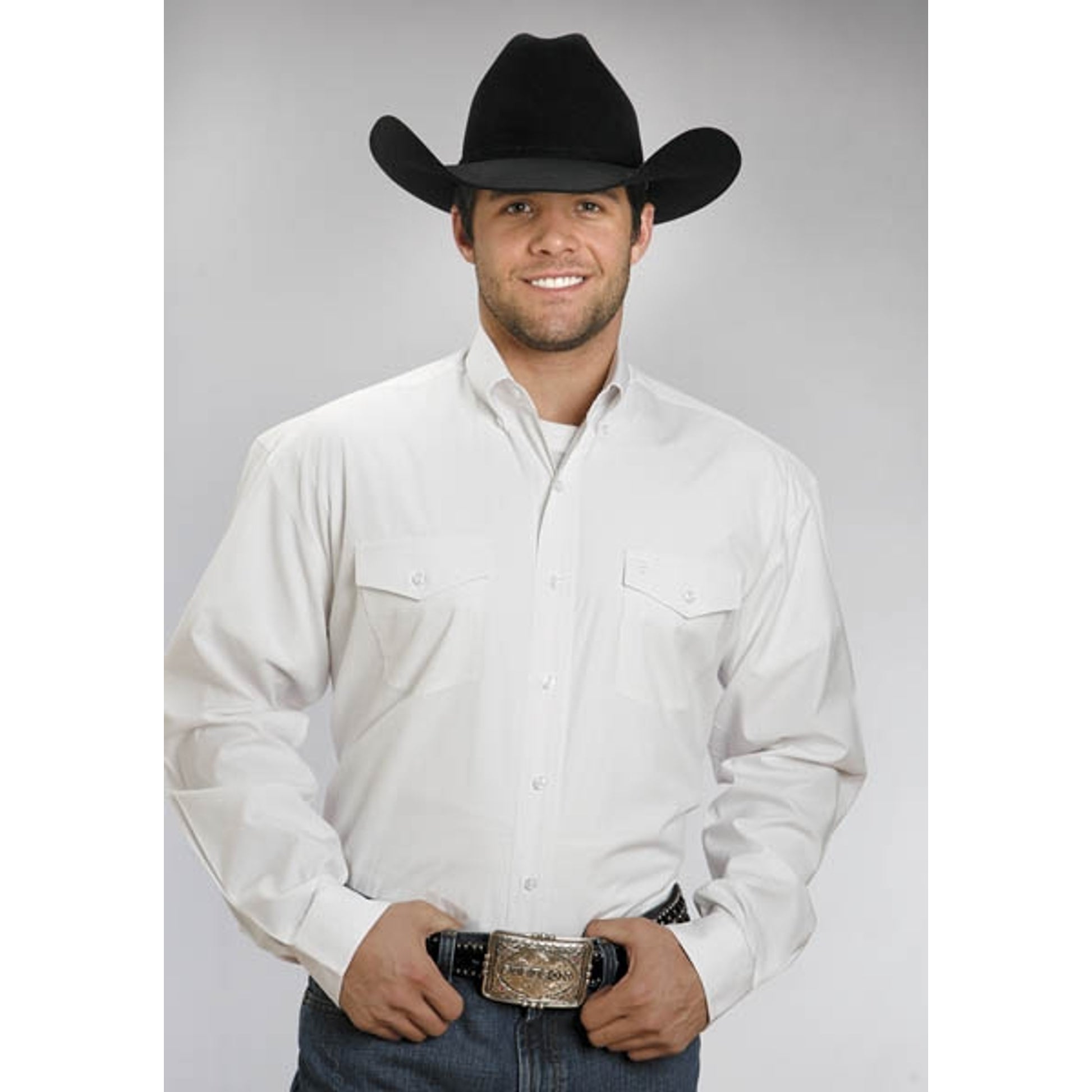 Stetson Mens C2 End On End Long Sleeve Button Shirt - White