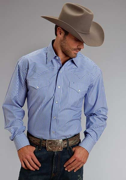 Stetson Mens Candy Stripe Long Sleeve Snap Shirt - Periwinkle