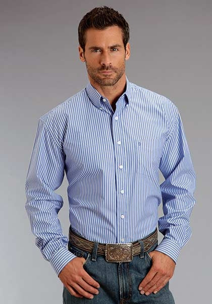 Stetson Mens Candy Stripe Pocket Long Sleeve Button Shirt - Periwinkle