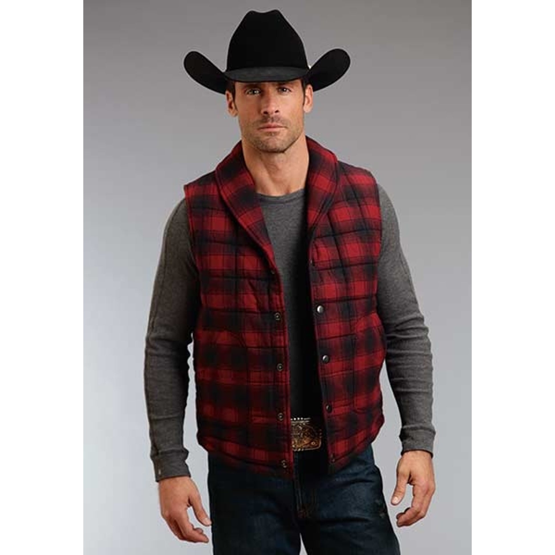 Stetson Mens Check Mate Plaid Brushed Twill Vest