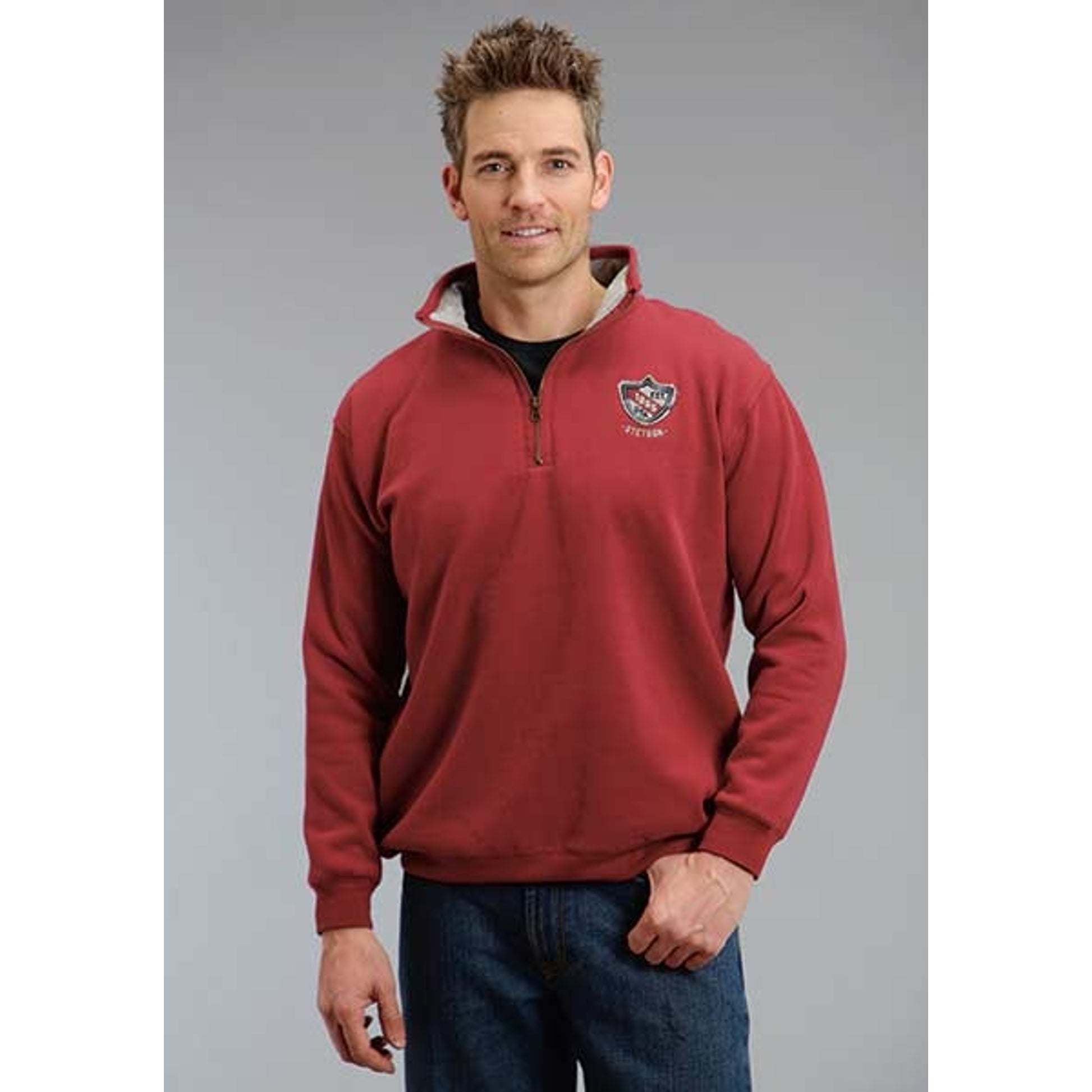 Stetson Mens Crest Applique Mock Neck Zipper Hoodie