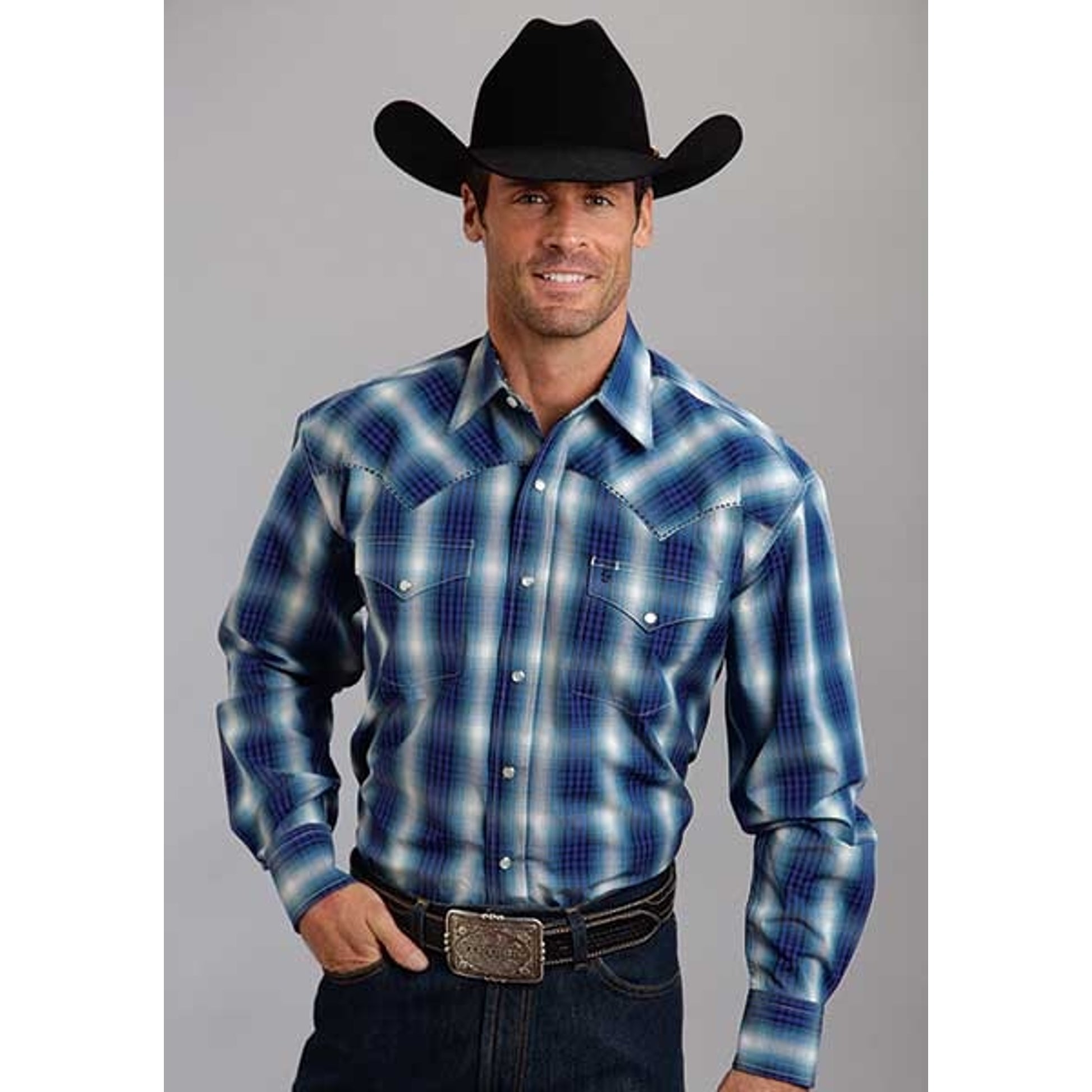 Stetson Mens Fall I Checked Ombre Long Sleeve Snap Shirt