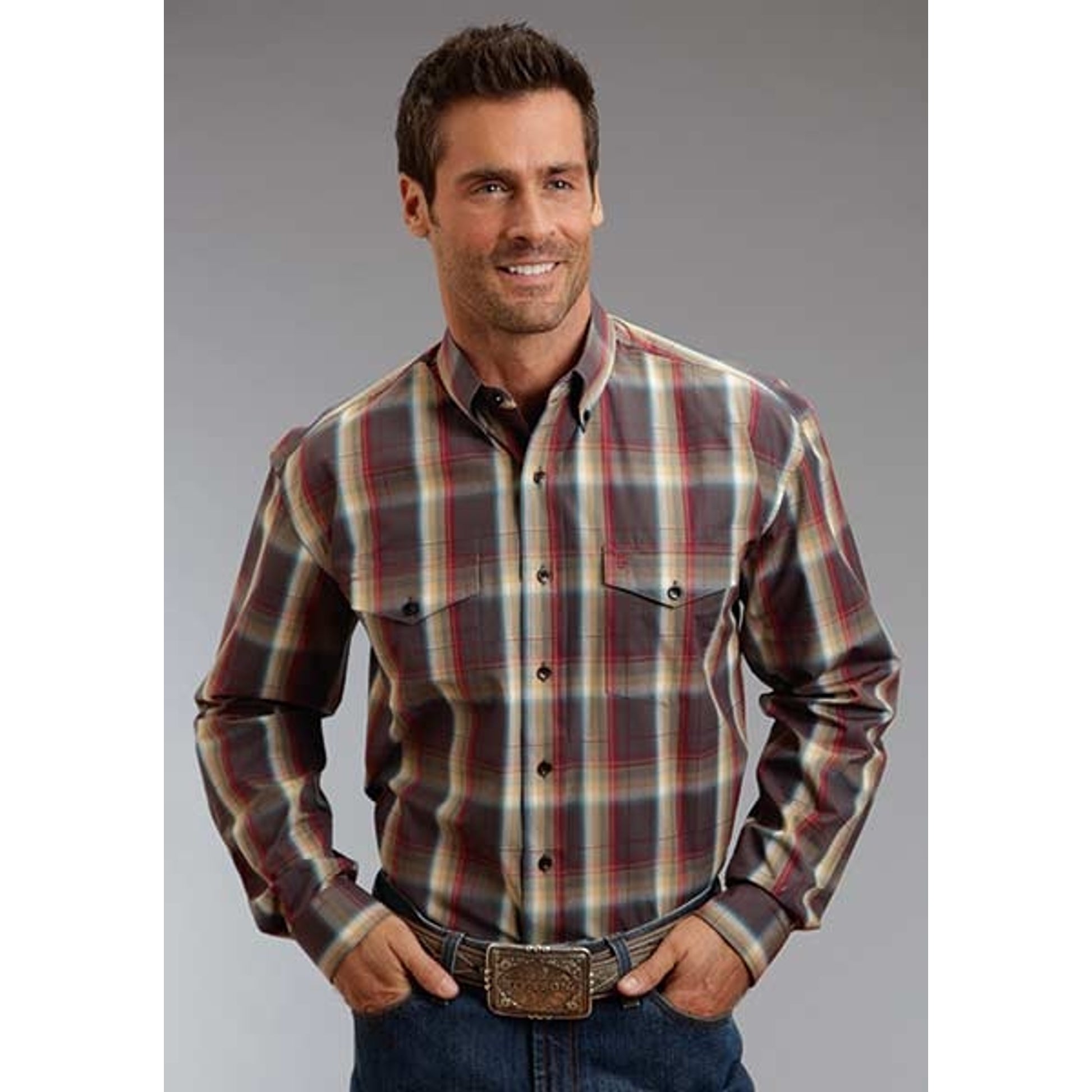 Stetson Mens Fall I Ombre Long Sleeve Button Shirt - Sandstone