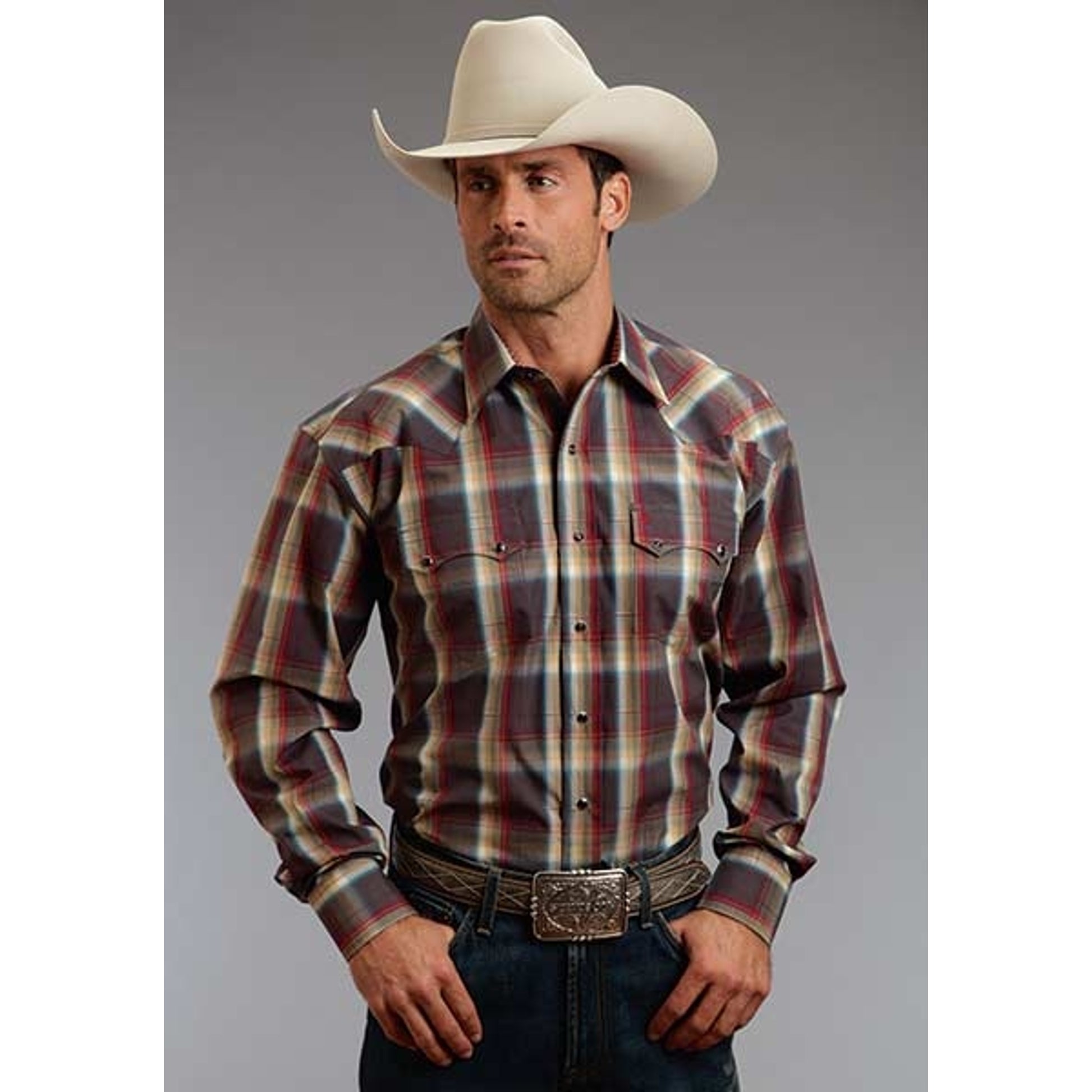 Stetson Mens Fall I Sandstone Ombre Long Sleeve Snap Shirt