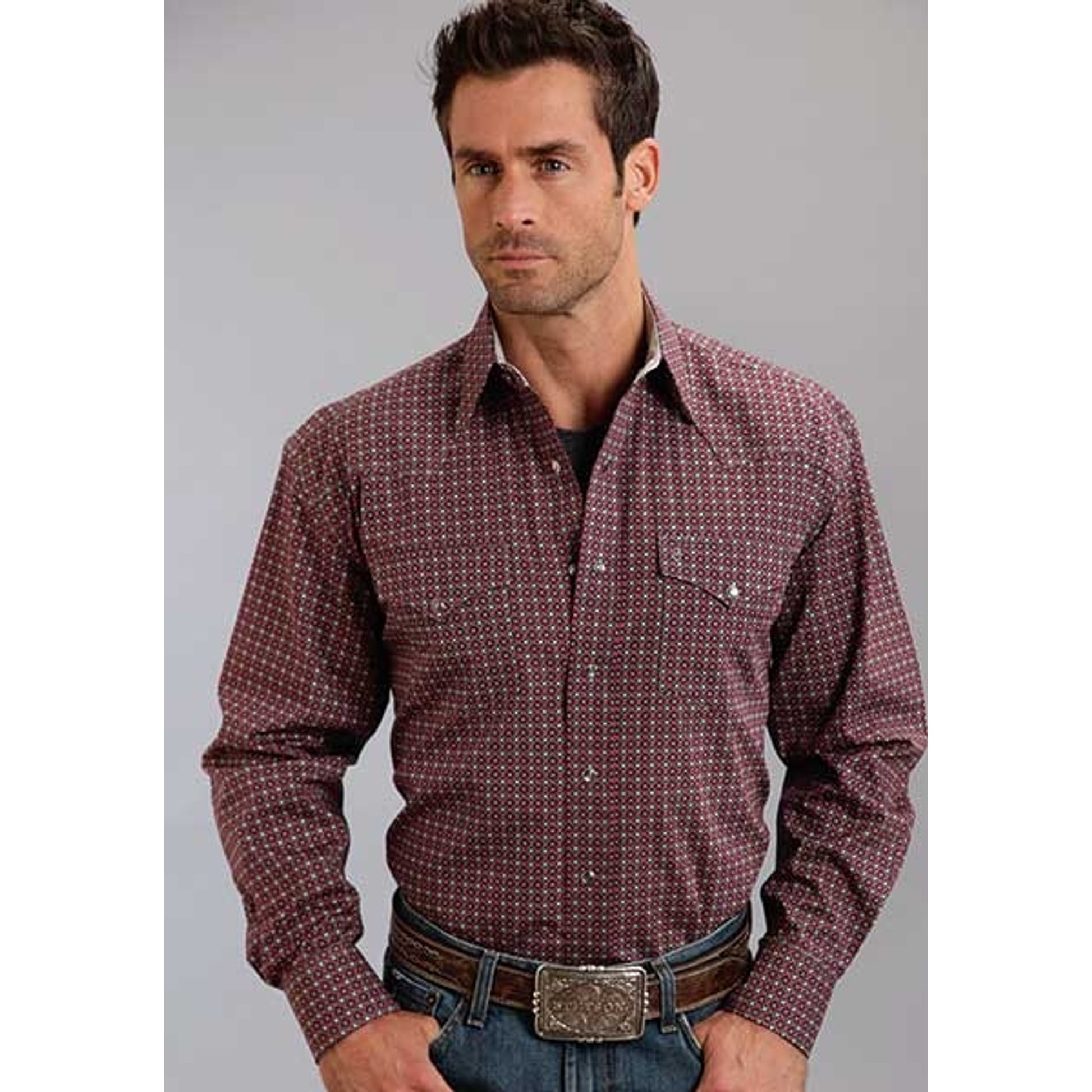 Stetson Mens Fall II Circles Print Long Sleeve Snap Shirt