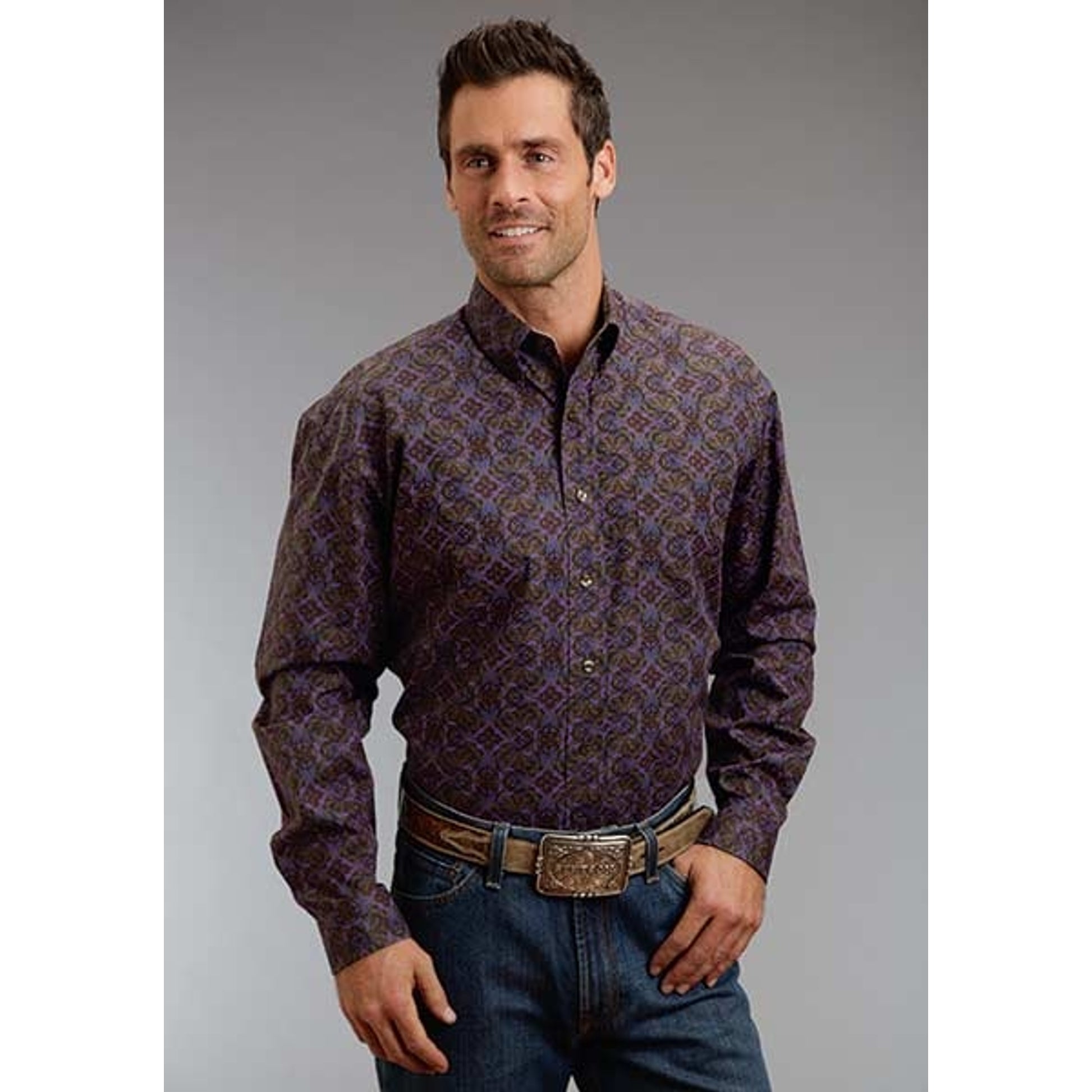 Stetson Mens Fall III Gothic Paper Print Long Sleeve Button Shirt