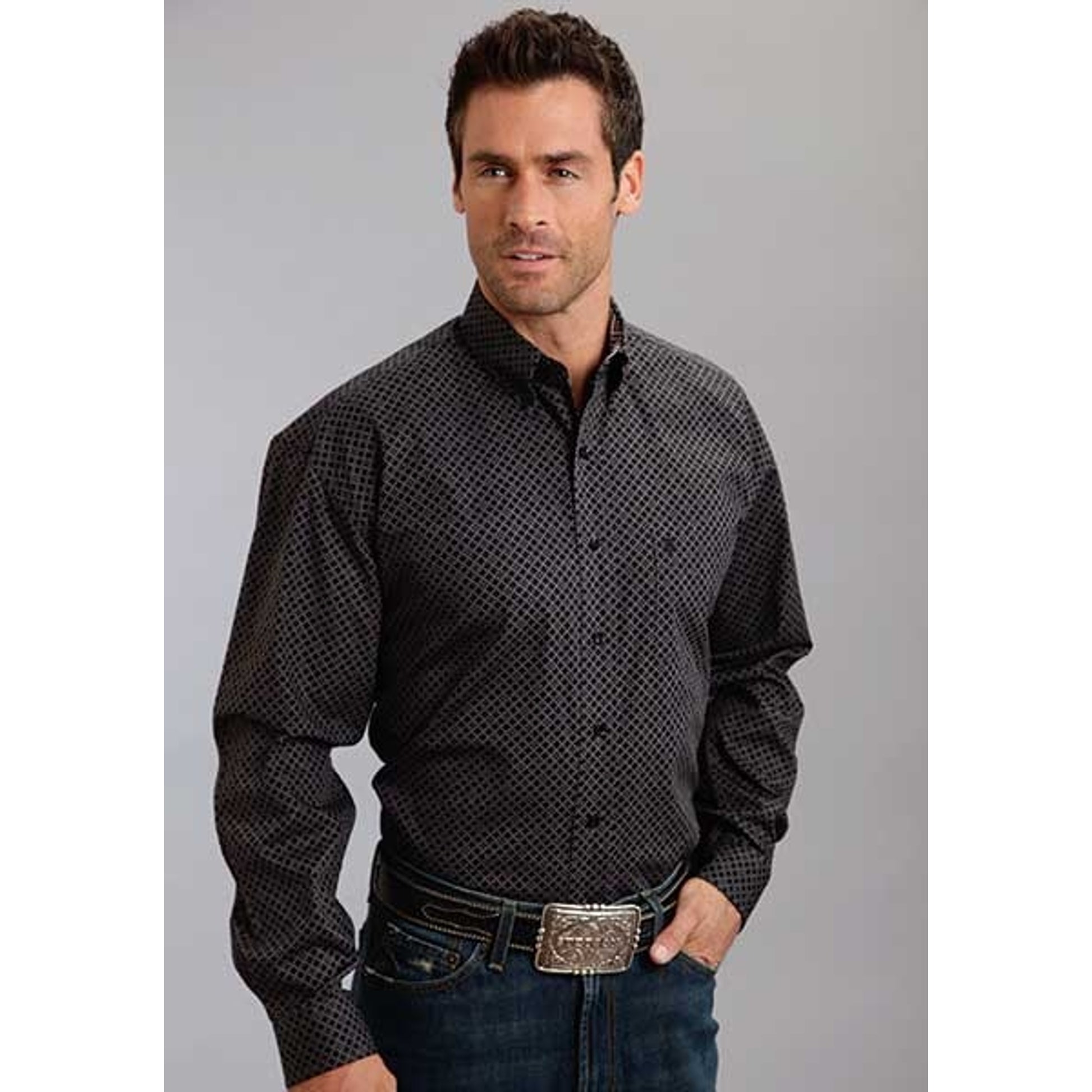 Stetson Mens Fall III Mini Tic-Tac Print Long Sleeve Button Shirt