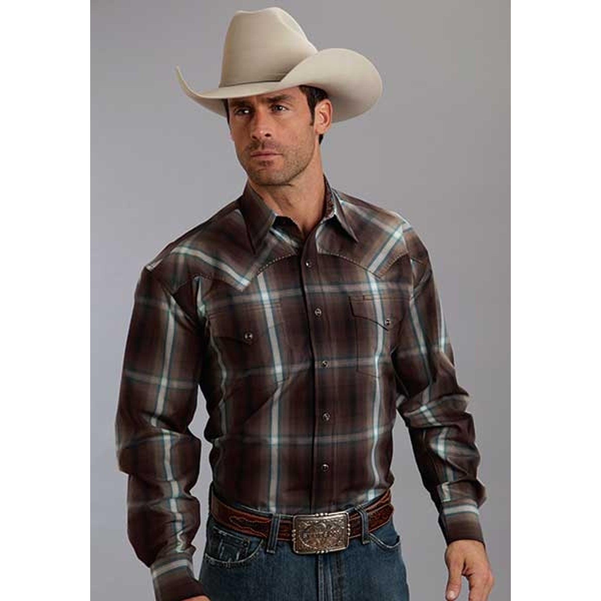 Stetson Mens Fall IV Ombre Long Sleeve Snap Shirt - Mahogany
