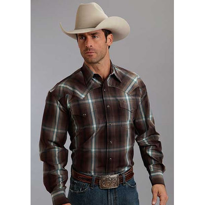 Stetson Mens Fall IV Ombre Long Sleeve Snap Shirt - Mahogany