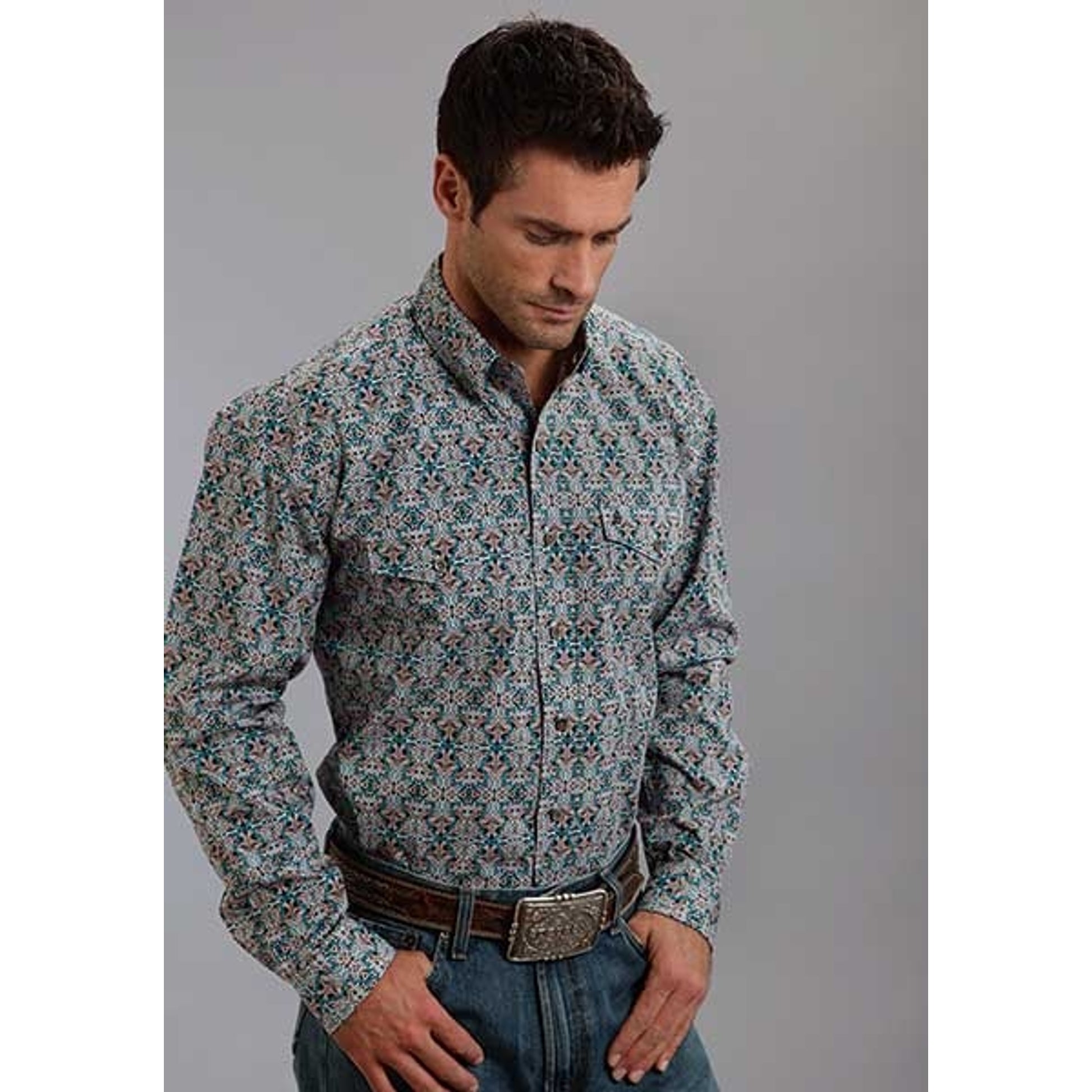 Stetson Mens Fall Patterned Long Sleeve Snap Shirt - Mahogany