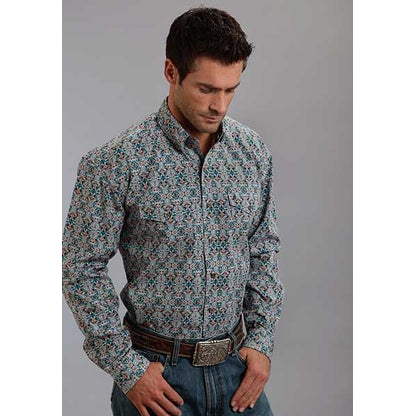 Stetson Mens Fall Patterned Long Sleeve Snap Shirt - Mahogany