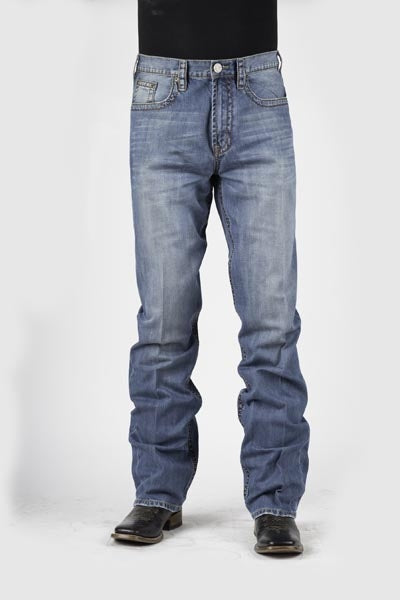 Stetson Mens Medium Wash With Back Knee Tacking Mid Rise Jeans