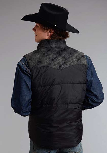 Stetson Mens Nylon Vest With Wool Blend Plaid Yokes