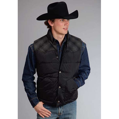 Stetson Mens Nylon Vest With Wool Blend Plaid Yokes