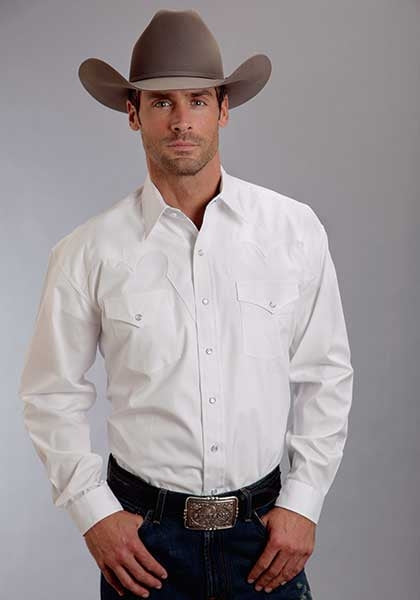 Stetson Mens Optic Poplin Long Sleeve Shirt - White