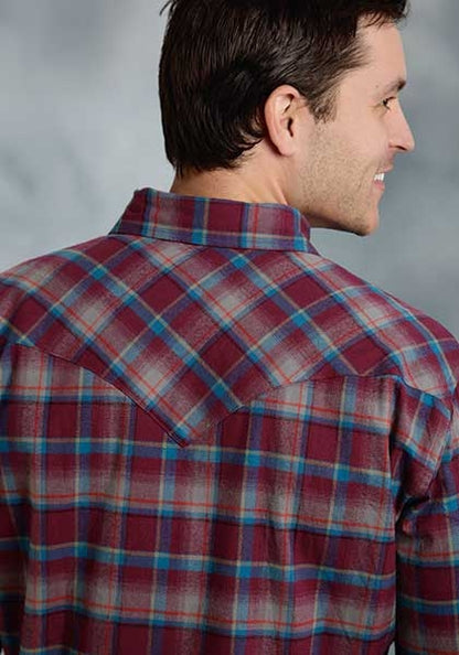 Stetson Mens Original Rugged Brushed Twill Brick Plaid Long Sleeve Snap Shirt