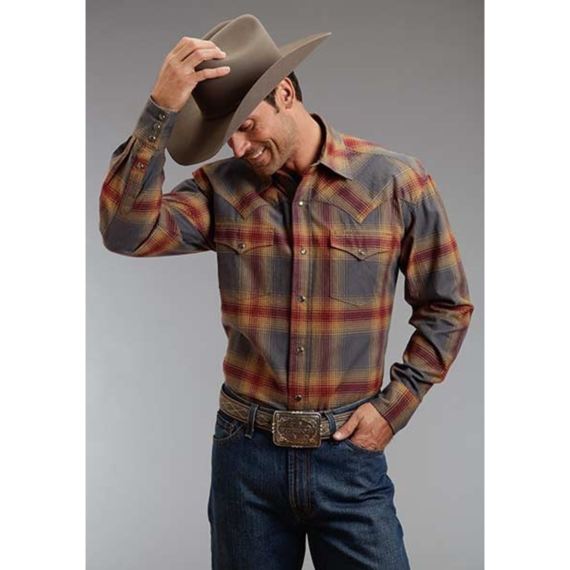 Stetson Mens Original Rugged Cuyahoga Plaid Long Sleeve Snap Shirt