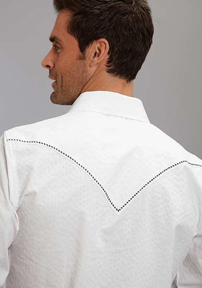 Stetson Mens Original Rugged Dobby Stripe Solid Long Sleeve Button Shirt