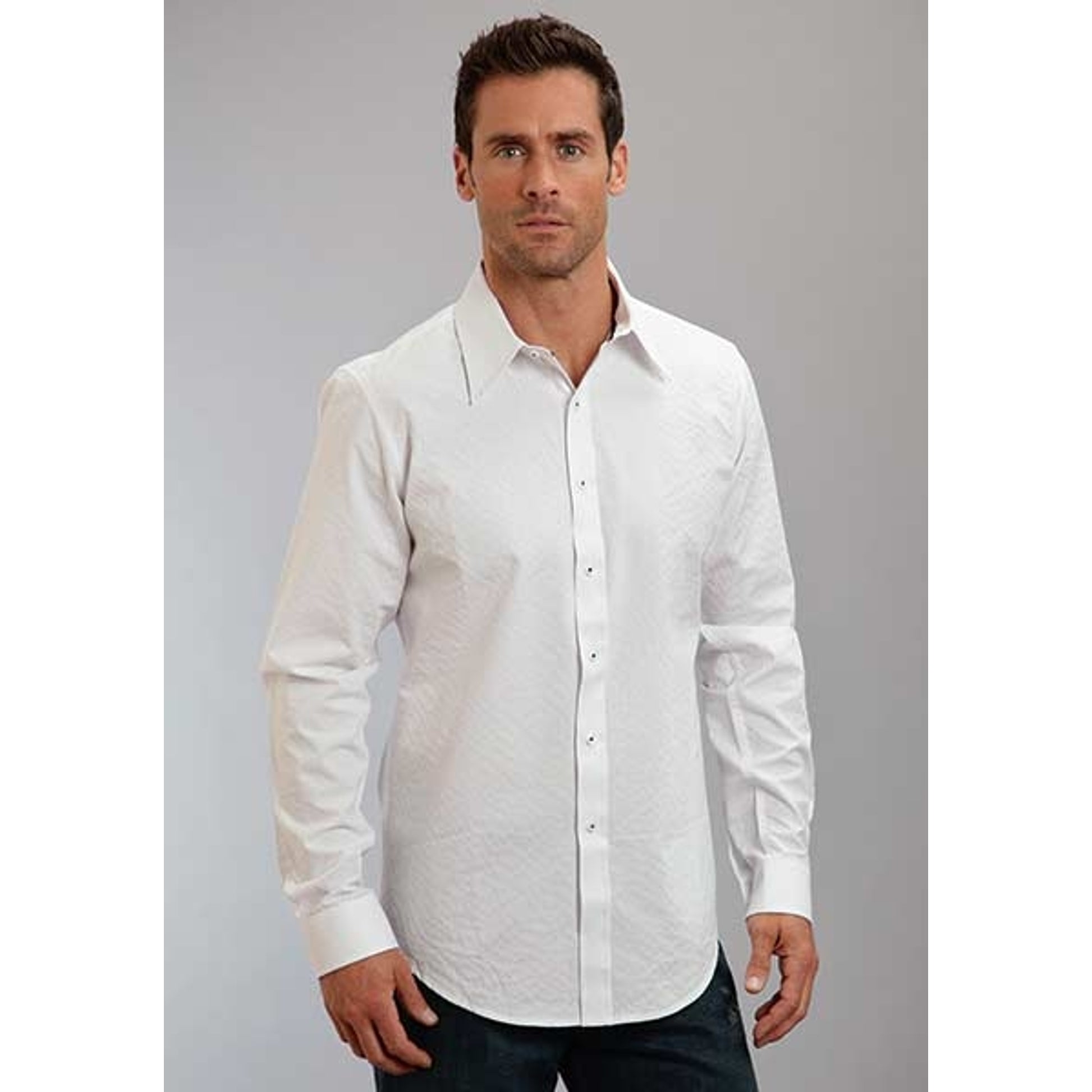 Stetson Mens Original Rugged Dobby Stripe Solid Long Sleeve Button Shirt