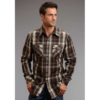 Stetson Mens Original Rugged Flint Plaid Long Sleeve Button Shirt